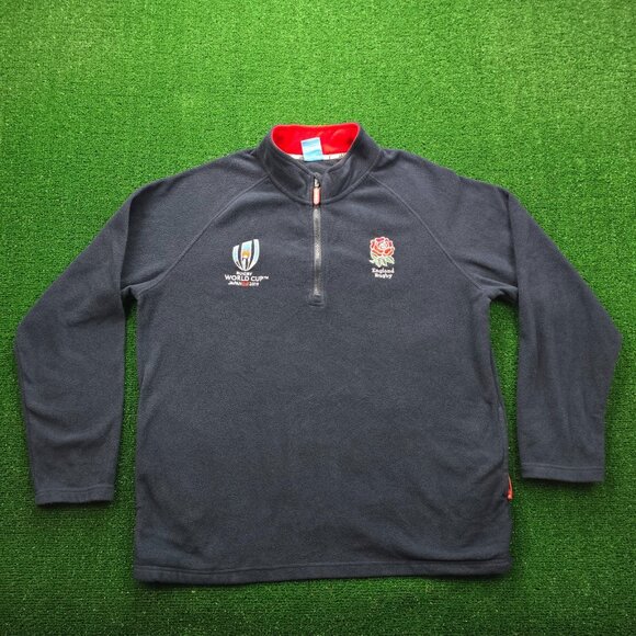 Rugby World Cup Sweater Men Large Navy Blue Japan 2019 England 1/4 Zip Fleece - Picture 1 of 12